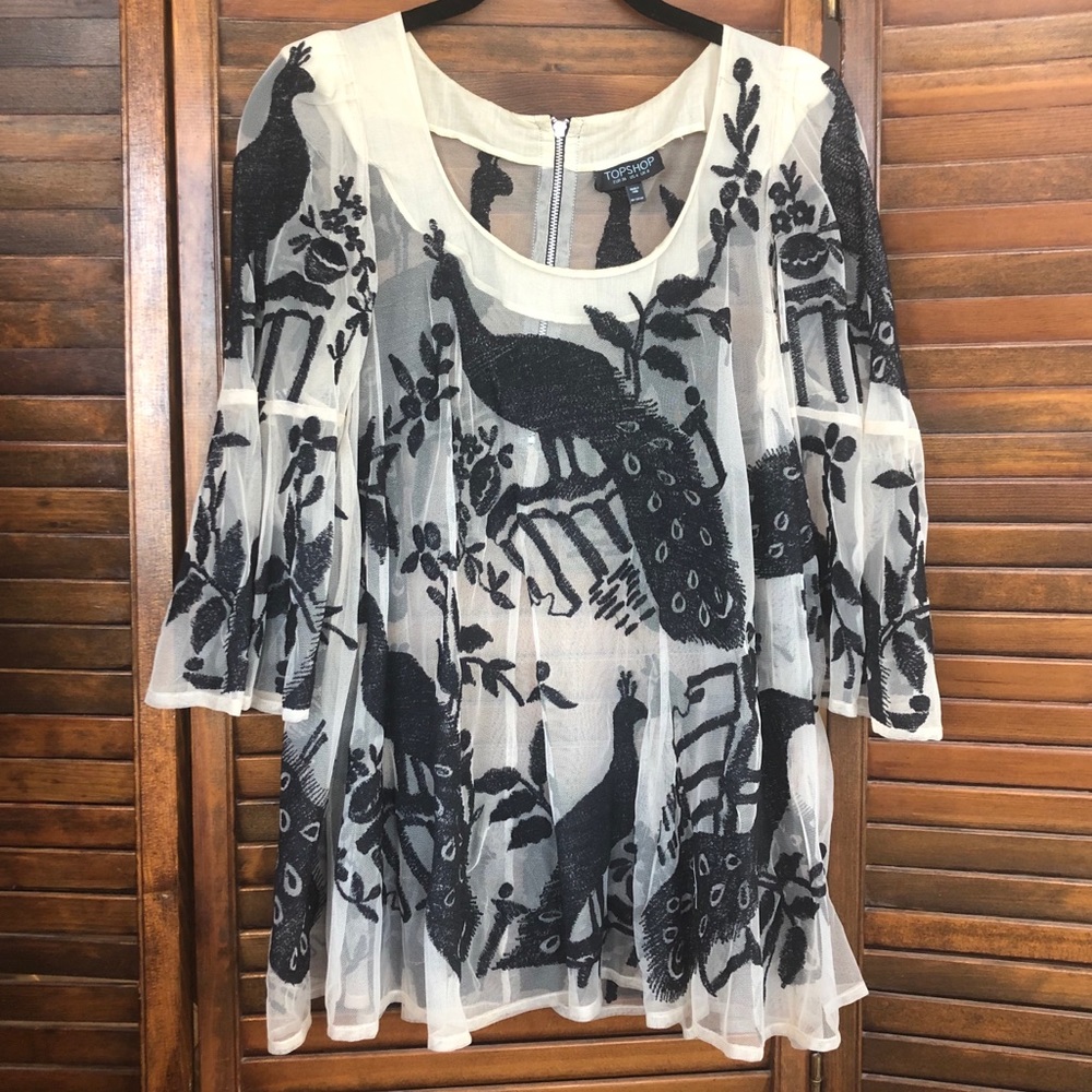 TopShop Peacock Emroidered Boho Top